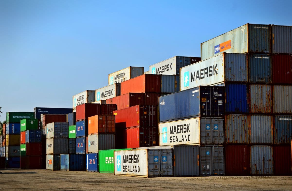 Stacked shipping containers at a terminal